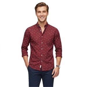 Bonobos Penguins Stretch Slim Fit Men’s Red Button Up Dress Shirt Size Small